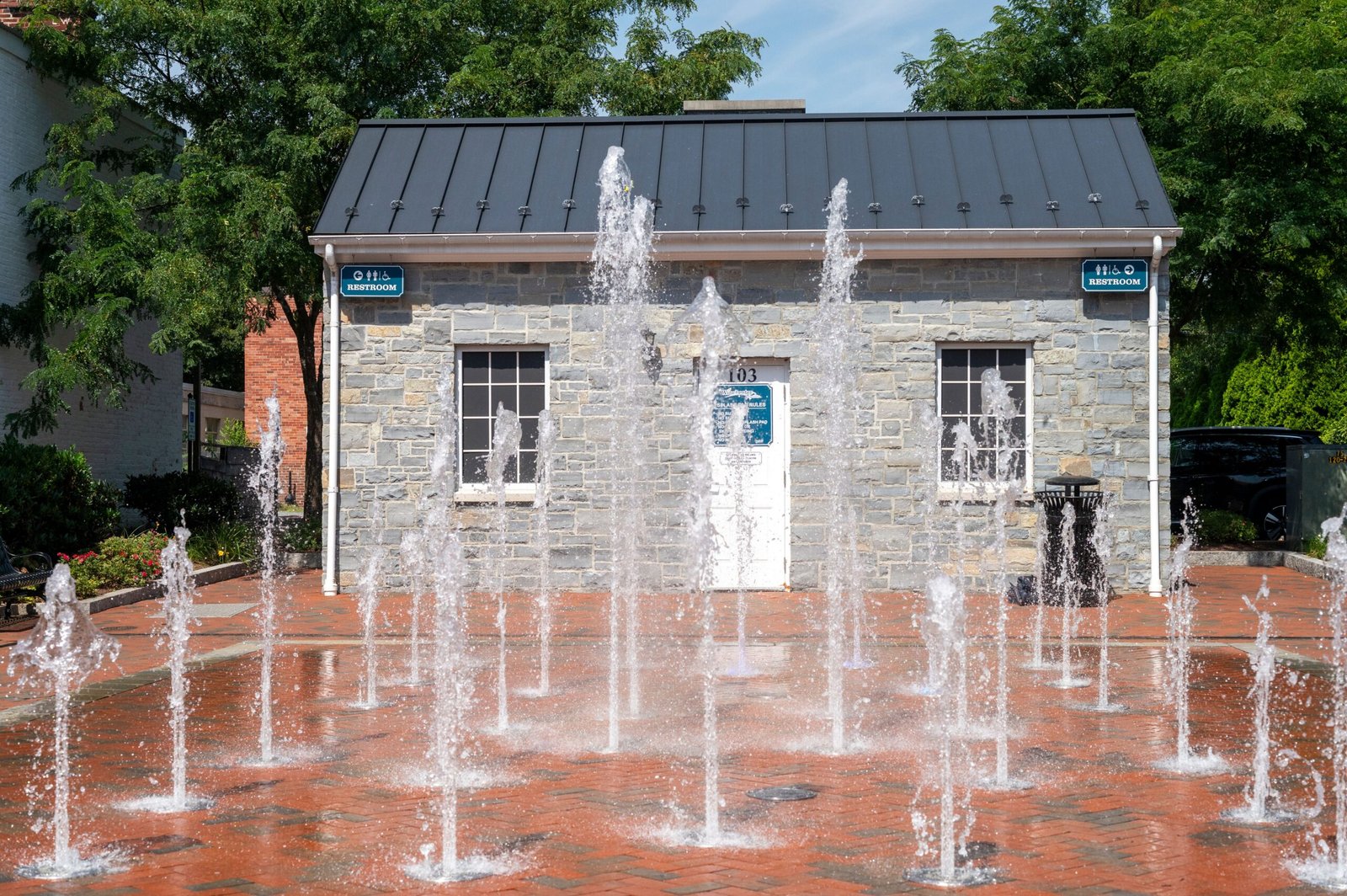 Cool off at the Splash Pad in Riverside Park